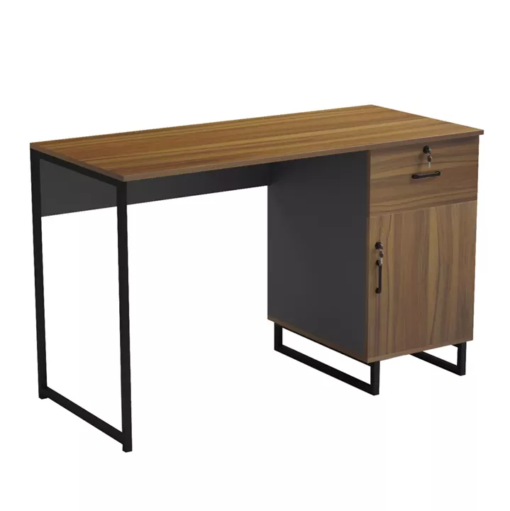 OFFICE DESK WITH DRAWER & CABINET ACCON HM18383.03 MELAMINE IN WALNUT/GREY 120x55x75Hcm.
