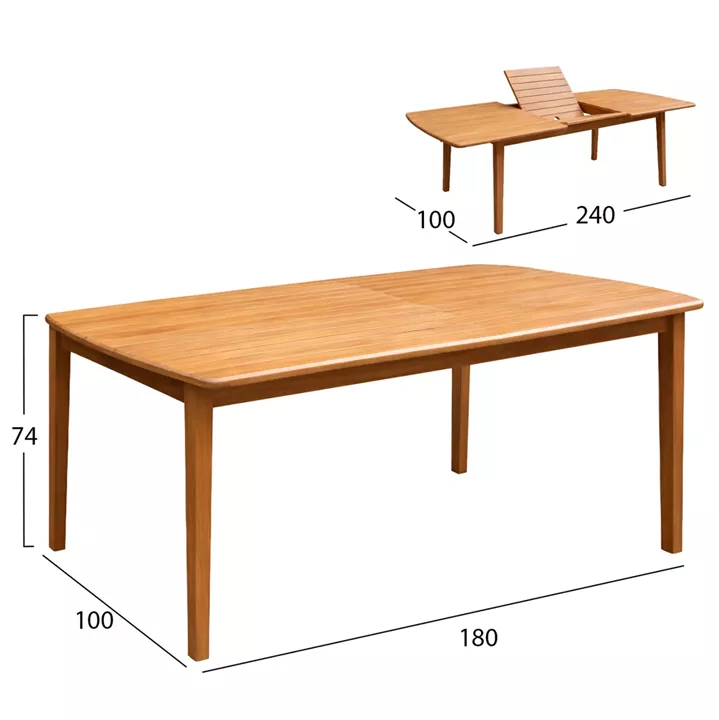 EXTENDABLE DINING TABLE WITH UMBRELLA HOLE FEY HM6519 ACACIA WOOD--NATURAL 180/240x100x74Hcm.