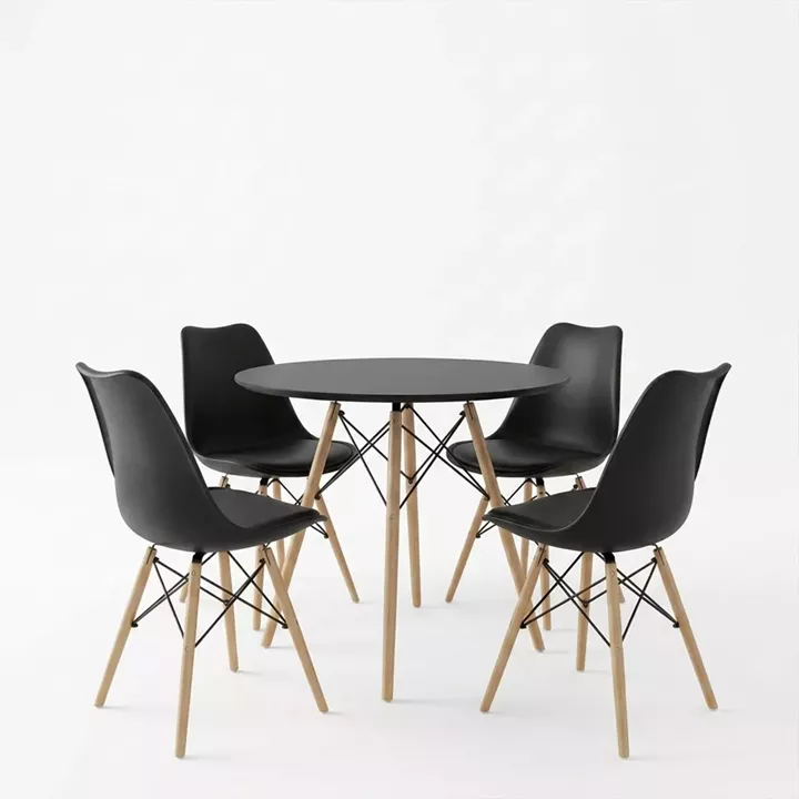 Dining Set with Julita Chairs black and Julita Table Black Ø80x73cm Set of 5Pieces