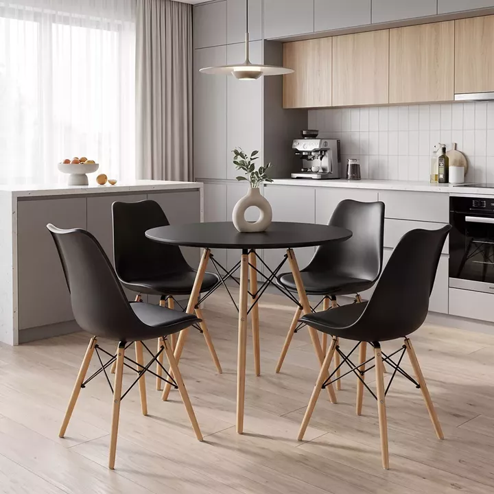 Dining Set with Julita Chairs black and Julita Table Black Ø80x73cm Set of 5Pieces