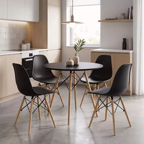 Dining Set with Julita Chairs black & Julita black Table Ø80x73cm 5Pieces