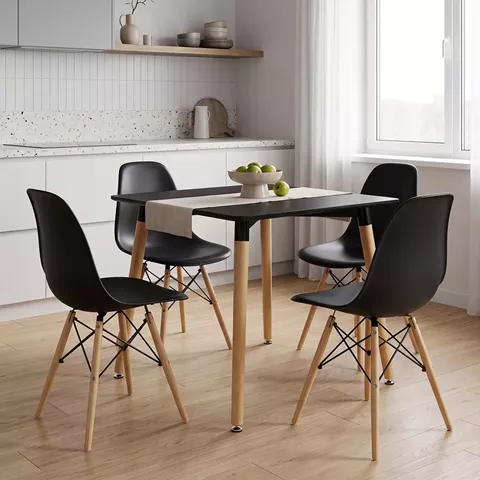 Dining Set with Chairs Julita black Natali Table black 80x80x76cm Set of 5pcs