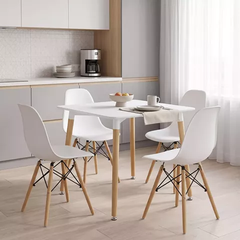 Dining Set with Chairs Julita White and Natali Table White 80x80x76cm Set of 5pcs