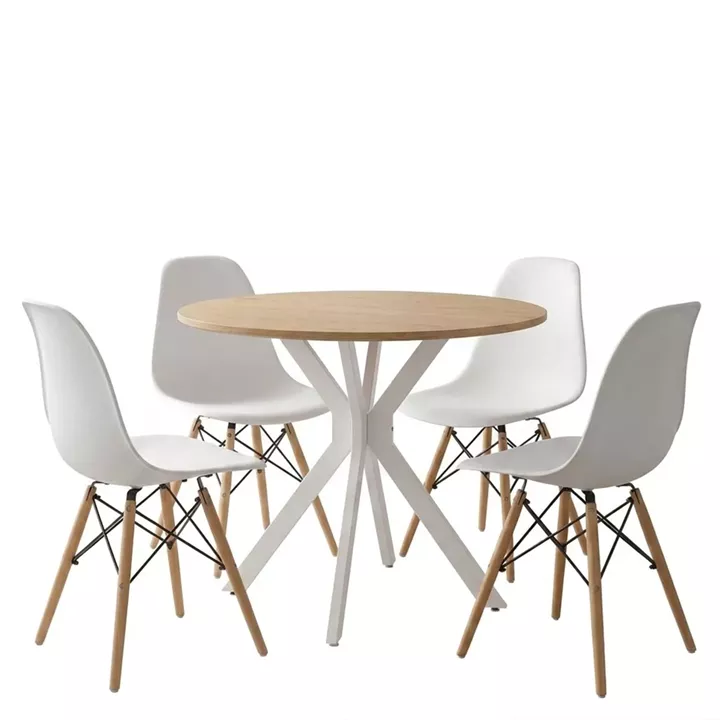 Dining set with Julita white Chairs and Xuson white table Ø80x75cm 5piece Set
