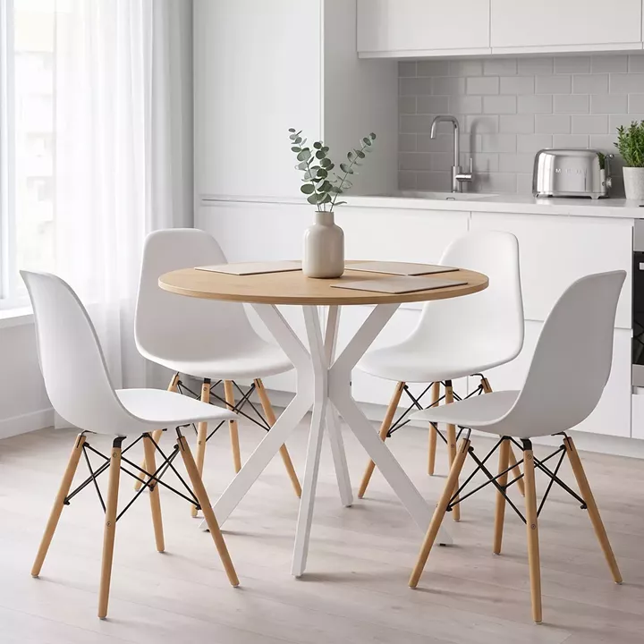 Dining set with Julita white Chairs and Xuson white table Ø80x75cm 5piece Set