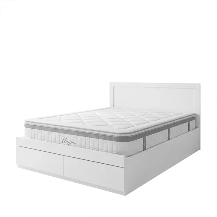 Κρεβάτι με συρτάρι και στρώμα Olympus-Utopia pakoworld λευκό 150x200εκ