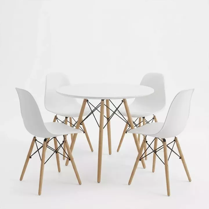 Dining Set with Julita White Chairs and Julita White Table Ø80x73cm Set of 5pcs