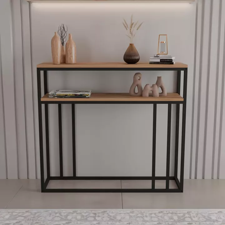 Daleti pakoworld console in oak color with black metal frame 100x25x90cm