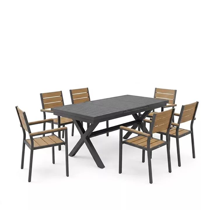 Dining set Dagyn Breze pakoworld set 7pcs anthracite aluminum with natural shade 180-240x90x76cm