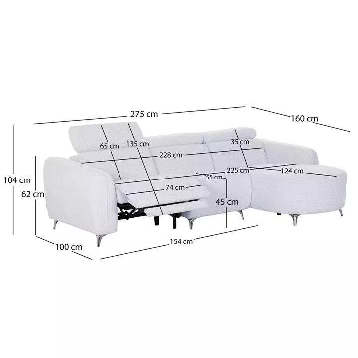 ΚΑΝΑΠΕΣ ΔΕΞΙΑ ΓΩΝΙΑ 3Θ ΜΕ RECLINE VALENTE HM3317.01R ΑΝΟΙΧΤΟ ΓΚΡΙ ΥΦΑΣΜΑ 275x160x104Yεκ
