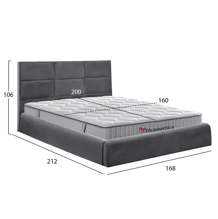 BED WITH MATTRESS & STORAGE SPACE BRILEY HM10765.01 GREY VELVET--FOR MATTRESS 160x200cm.
