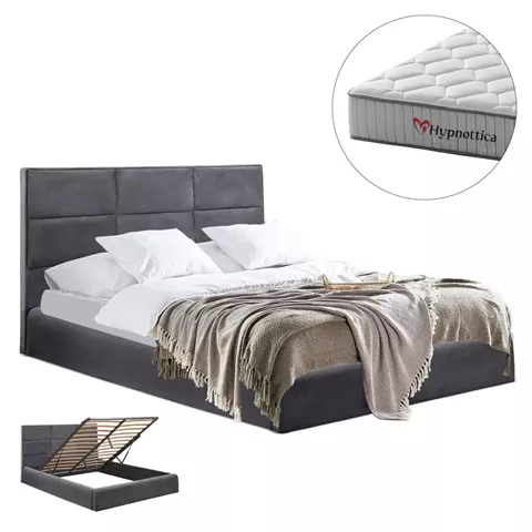 BED WITH MATTRESS & STORAGE SPACE BRILEY HM10765.01 GREY VELVET--FOR MATTRESS 160x200cm.