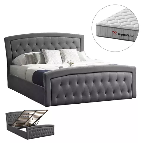 BED WITH MATTRESS & STORAGE SPACE ODELIA HM10766.01 GREY VELVET--FOR 160x200cm.