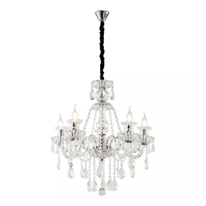 Artekko Chandelier Mairy Πολυέλαιος 5φωτος Διάφανο Κρύσταλλο (60x60x60)cm