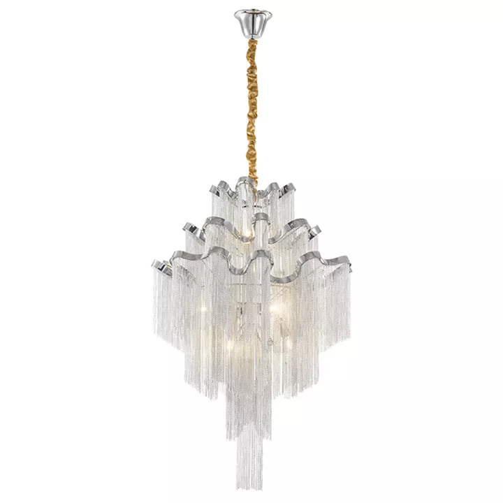 Artekko Chain Πολυέλαιος 9φωτος με Αλυσίδες Ασημί (60x60x90)cm
