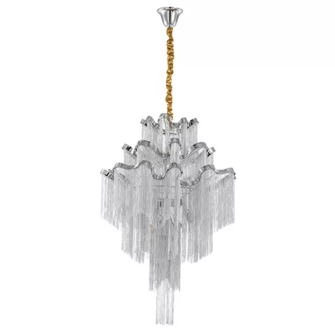 Artekko Chain Πολυέλαιος 9φωτος με Αλυσίδες Ασημί (60x60x90)cm