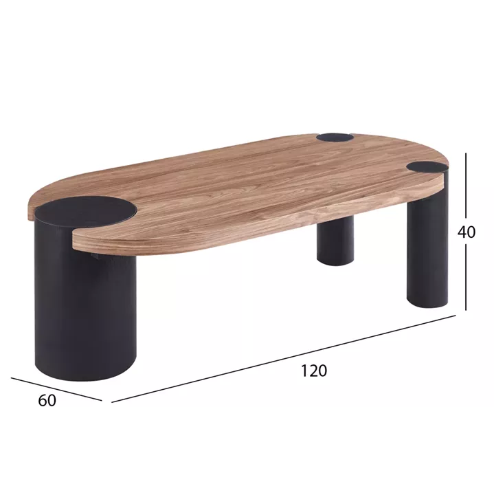 ΤΡΑΠΕΖΙ ΣΑΛΟΝΙΟΥ ΟΒΑΛ OVALON HM18433.05 MDF TOP ΚΑΡΥΔΙ-MDF ΠΟΔΙΑ ΜΑΥΡΑ 120x60x40Υεκ