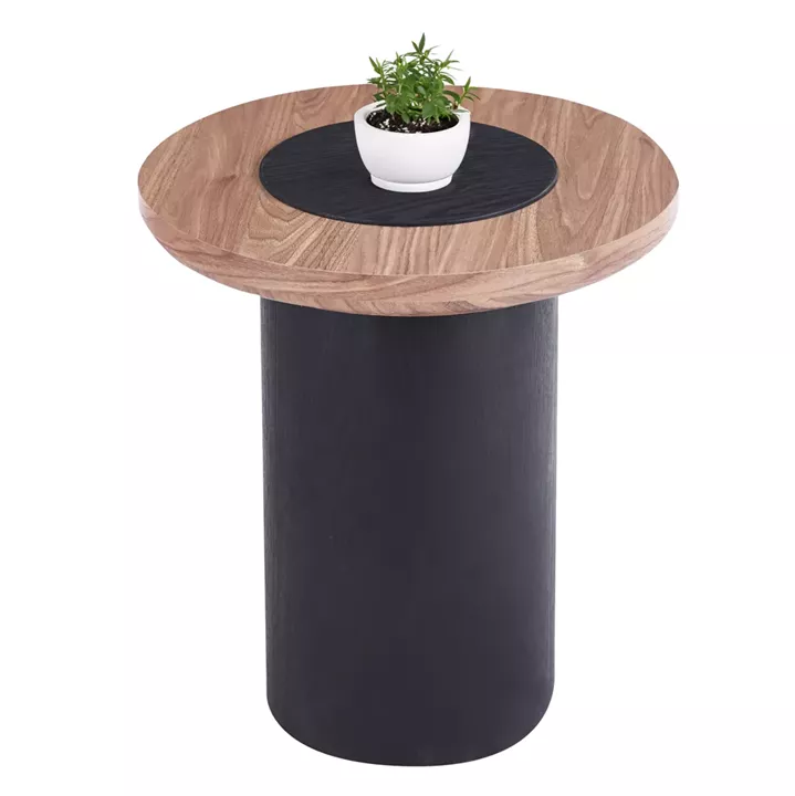 ΤΡΑΠΕΖΑΚΙ ΣΤΡΟΓΓΥΛΟ ΒΟΗΘΗΤΙKΟ OVALON HM18434.05 MDF TOP ΚΑΡΥΔΙ & ΒΑΣΗ ΜΑΥΡΗ Φ45x50Υεκ