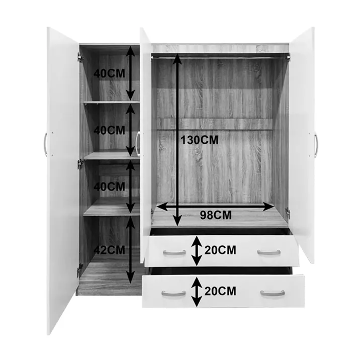 Three-leaf wardrobe with 2 drawers Alvia pakoworld white with sonoma 150x51x180cm