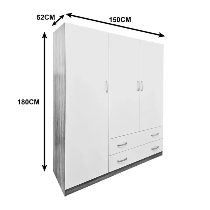 Three-leaf wardrobe with 2 drawers Alvia pakoworld white with sonoma 150x51x180cm