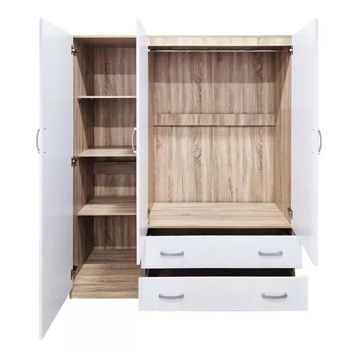 Three-leaf wardrobe with 2 drawers Alvia pakoworld white with sonoma 150x51x180cm
