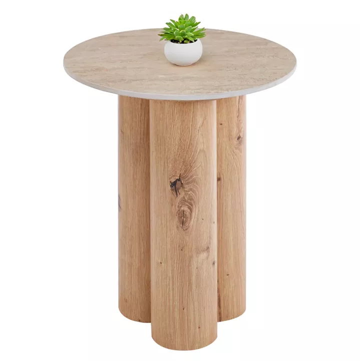 SIDE TABLE SILVA HM18444 CERAMIC TOP WITH TRAVERTINE STONE LOOK--MDF BASE NATURAL Φ45x55H