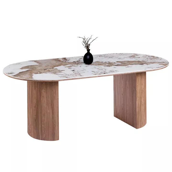 DINING TABLE OVAL MARBLEX HM18428 CERAMIC TOP IN PANDORA COLOR--MDF LEGS IN WALNUT 210x100x77Hcm.