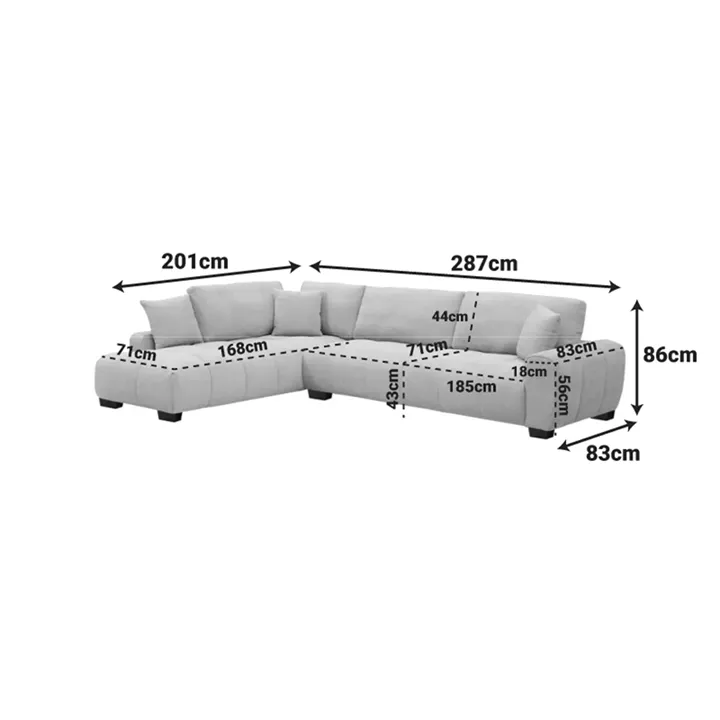 Corner sofa Vaneto pakoworld right corner grey fabric 298x208x85cm