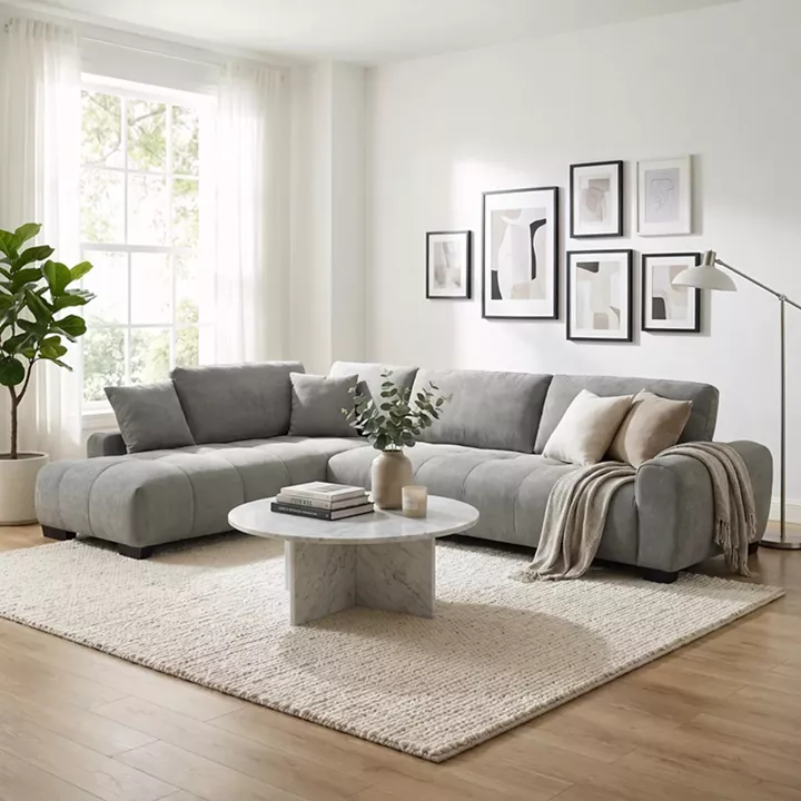 Corner sofa Vaneto pakoworld right corner grey fabric 298x208x85cm