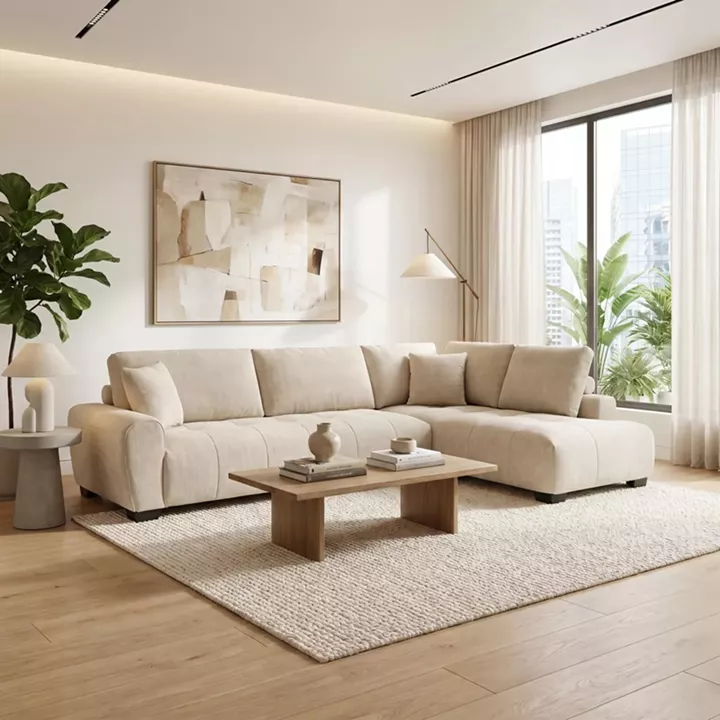 Corner sofa Vaneto pakoworld left corner beige fabric 298x208x85cm