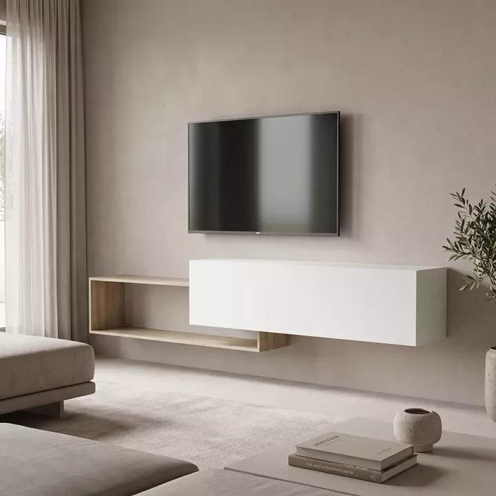 Wall mounted Tv stand Olande pakoworld sonoma-white 210x35x48cm
