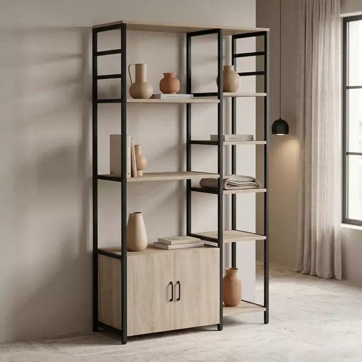 Floor shelf Ranea pakoworld sonoma-black 85x32x150cm