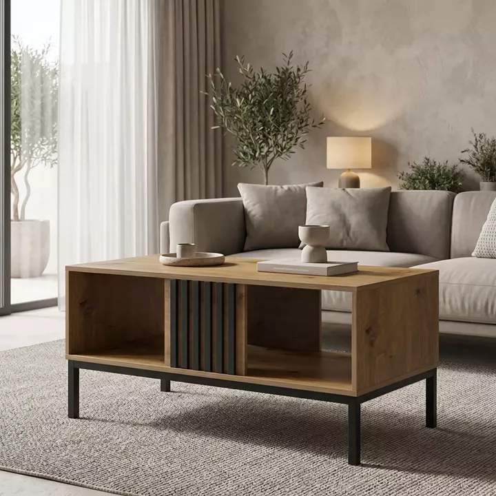 Τραπέζι σαλονιού Delanka pakoworld oak-μαύρο 92x50x46εκ