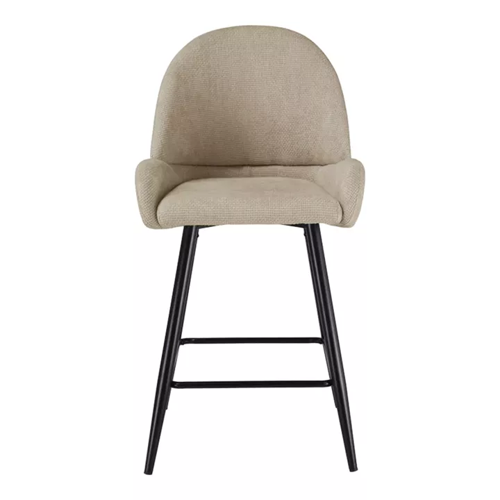 Mid height bar stool Finda pakoworld beige fabric with black metal leg 56.5x56x95.5cm