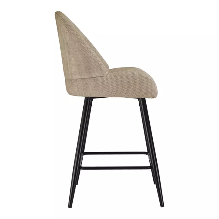 Mid height bar stool Finda pakoworld beige fabric with black metal leg 56.5x56x95.5cm