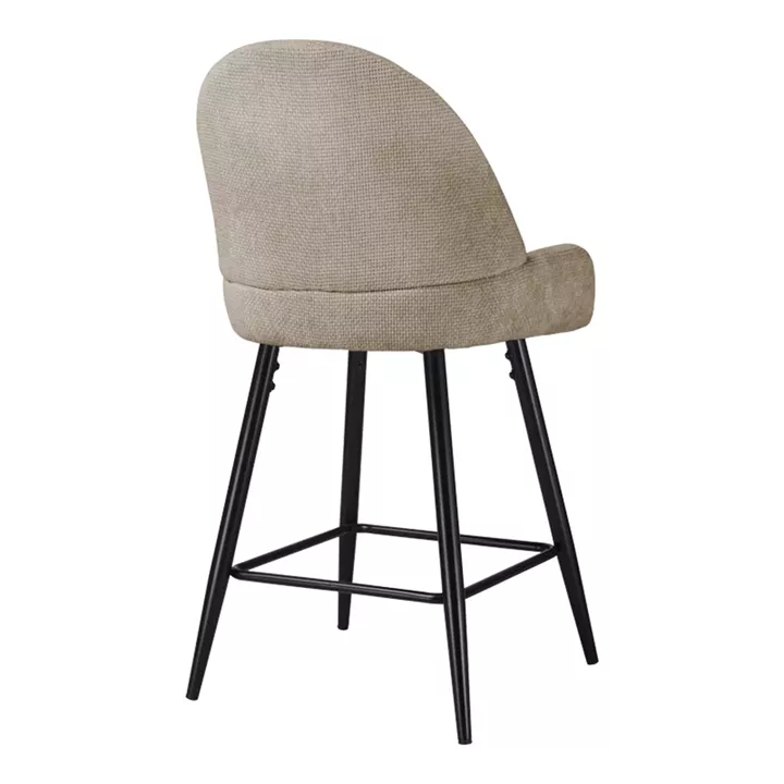 Mid height bar stool Finda pakoworld beige fabric with black metal leg 56.5x56x95.5cm