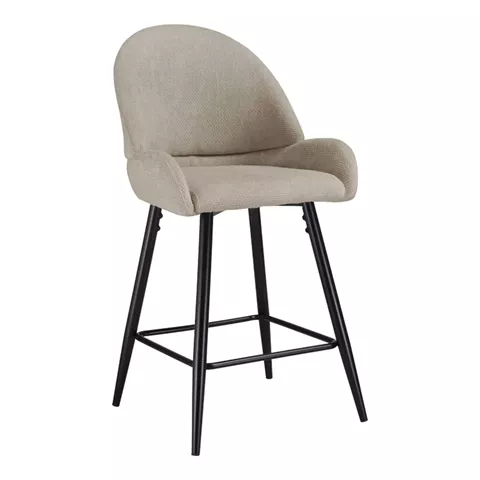 Mid height bar stool Finda pakoworld beige fabric with black metal leg 56.5x56x95.5cm