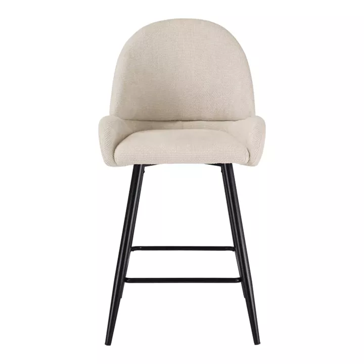 Mid height bar stool Finda pakoworld white fabric with black metal leg 56.5x56x95.5cm
