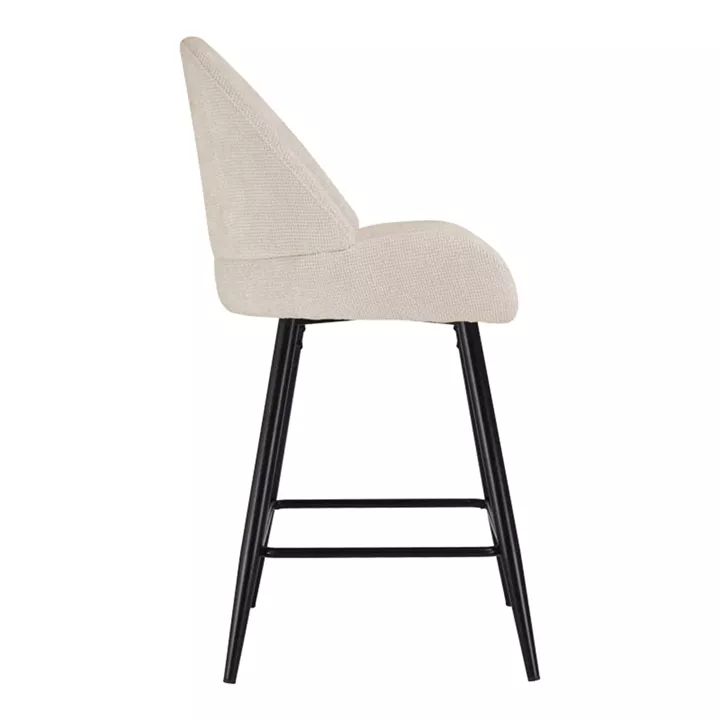 Mid height bar stool Finda pakoworld white fabric with black metal leg 56.5x56x95.5cm
