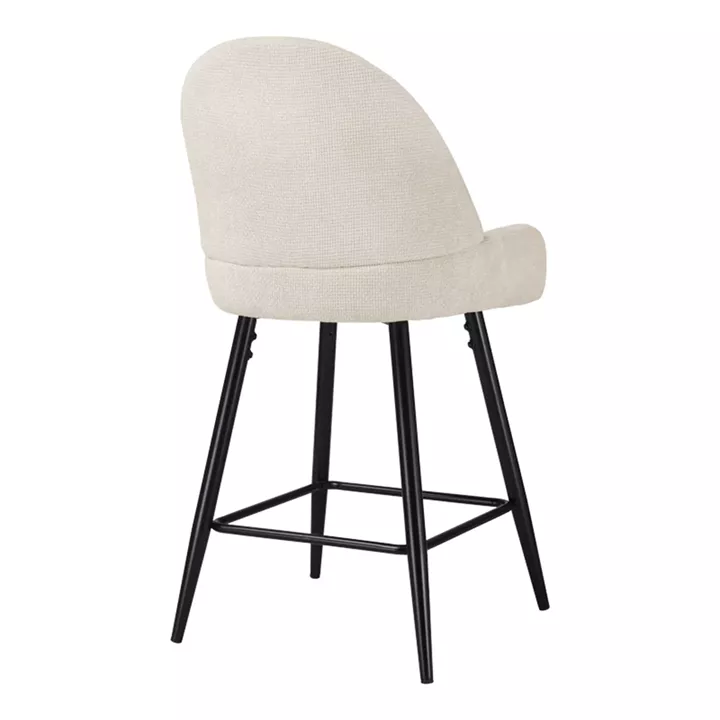 Mid height bar stool Finda pakoworld white fabric with black metal leg 56.5x56x95.5cm