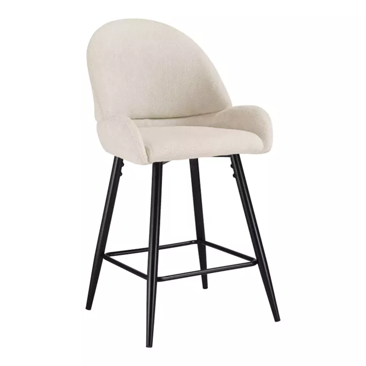Mid height bar stool Finda pakoworld white fabric with black metal leg 56.5x56x95.5cm