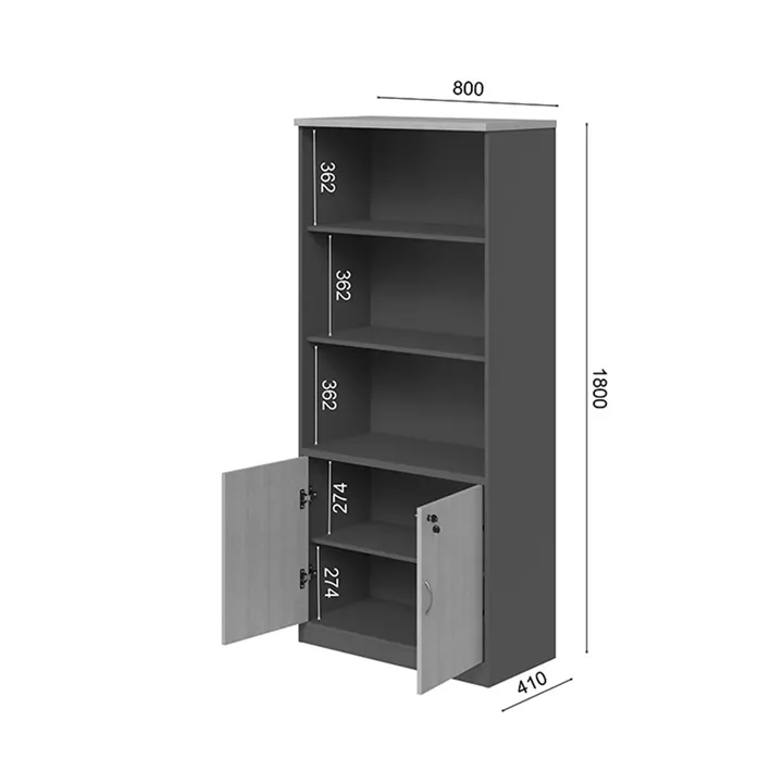 Professional bookcase Fesialo pakoworld natural-anthracite 80x40x180cm