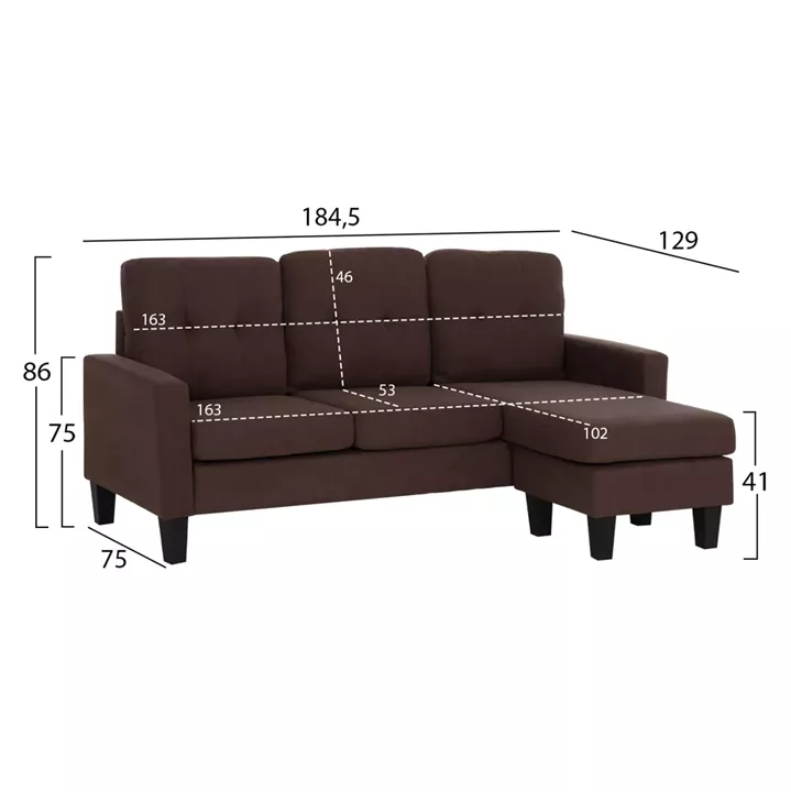 ΚΑΝΑΠΕΣ ΓΩΝΙΑ ΑΝΑΣΤΡΕΨΙΜΗ MEGGY HM3297.12 ΚΑΦΕ ΥΦΑΣΜΑ 184.5x129x86Yεκ.