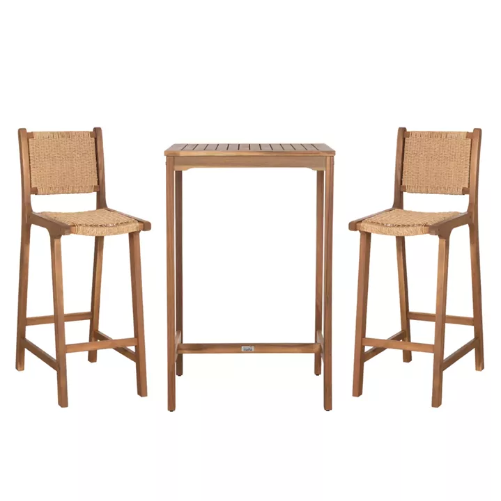 SET BAR STAND WITH 2 BAR STOOLS RUEN HM10978 ACACIA WOOD IN NATURAL--TWIST WICKER
