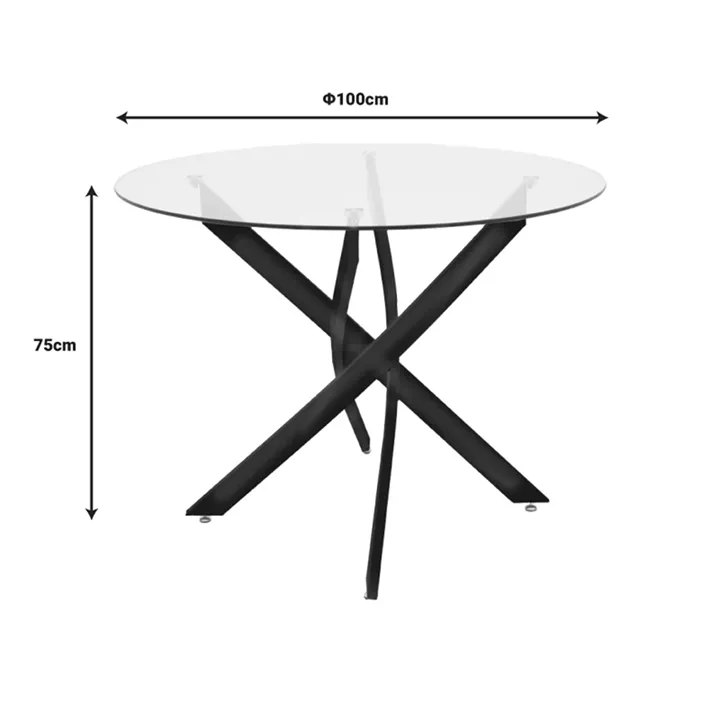 Dining Set with Parker white Chairs and Antoro Table glass with chrome base Φ100x75cm Set 5pcs