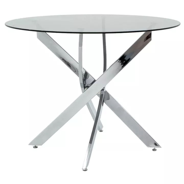 Dining Set with Parker white Chairs and Antoro Table glass with chrome base Φ100x75cm Set 5pcs