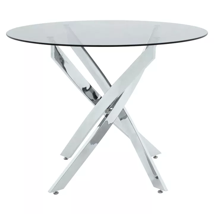 Dining Set with Parker white Chairs and Antoro Table glass with chrome base Φ100x75cm Set 5pcs