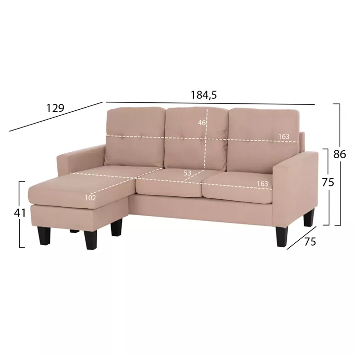 ΚΑΝΑΠΕΣ ΓΩΝΙΑ ΑΝΑΣΤΡΕΨΙΜΗ MEGGY HM3297.13 ΜΠΕΖ ΥΦΑΣΜΑ 184.5x75-129x86Yεκ.