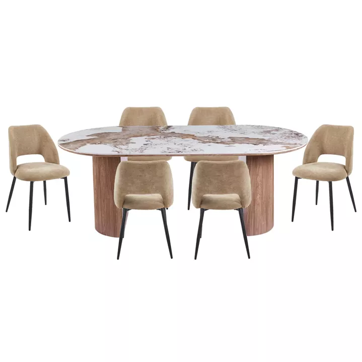 ΣΕΤ ΤΡΑΠΕΖΑΡΙΑΣ 7ΤΜΧ MARBLEX HM11391 ΚΕΡΑΜΙΚΟ TOP PANDORA--ΚΑΡΕΚΛΕΣ ΜΕ ΥΦΑΣΜΑ TAUPE