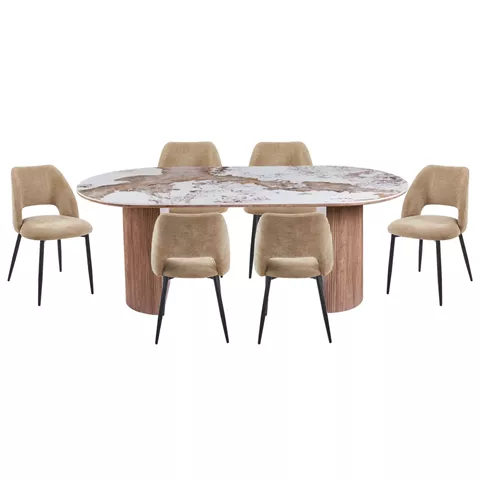 ΣΕΤ ΤΡΑΠΕΖΑΡΙΑΣ 7ΤΜΧ MARBLEX HM11391 ΚΕΡΑΜΙΚΟ TOP PANDORA--ΚΑΡΕΚΛΕΣ ΜΕ ΥΦΑΣΜΑ TAUPE